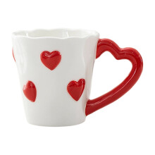 Keramikbecher in Herzform, 250 ml, rotes Herzdesign