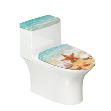 Ensemble de housse anti-poussière en polyester pour couvercle de toilette, orné d'étoiles de mer et de conques.