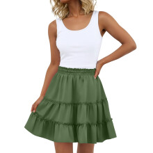 Women's Bohemian ruffled layered mini skirt green L