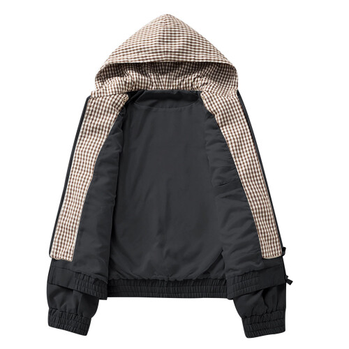 Veste utilitaire à carreaux patchwork pour homme, manches longues, fermeture éclair 2