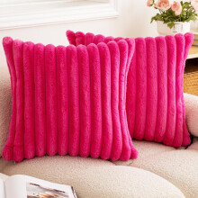 Taie d'oreiller en fausse fourrure et velours peluche 45 x 45 cm rose foncé (1 pièce)