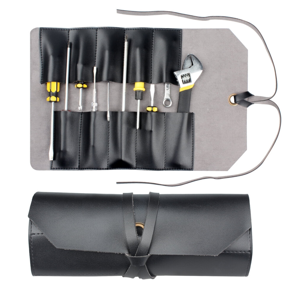 Multifunctional Tool Roll Bag Leather Portable Repair Carpenter Electrician Bag Screw Wrench Storage Hardware Tool Bag 9358459406432