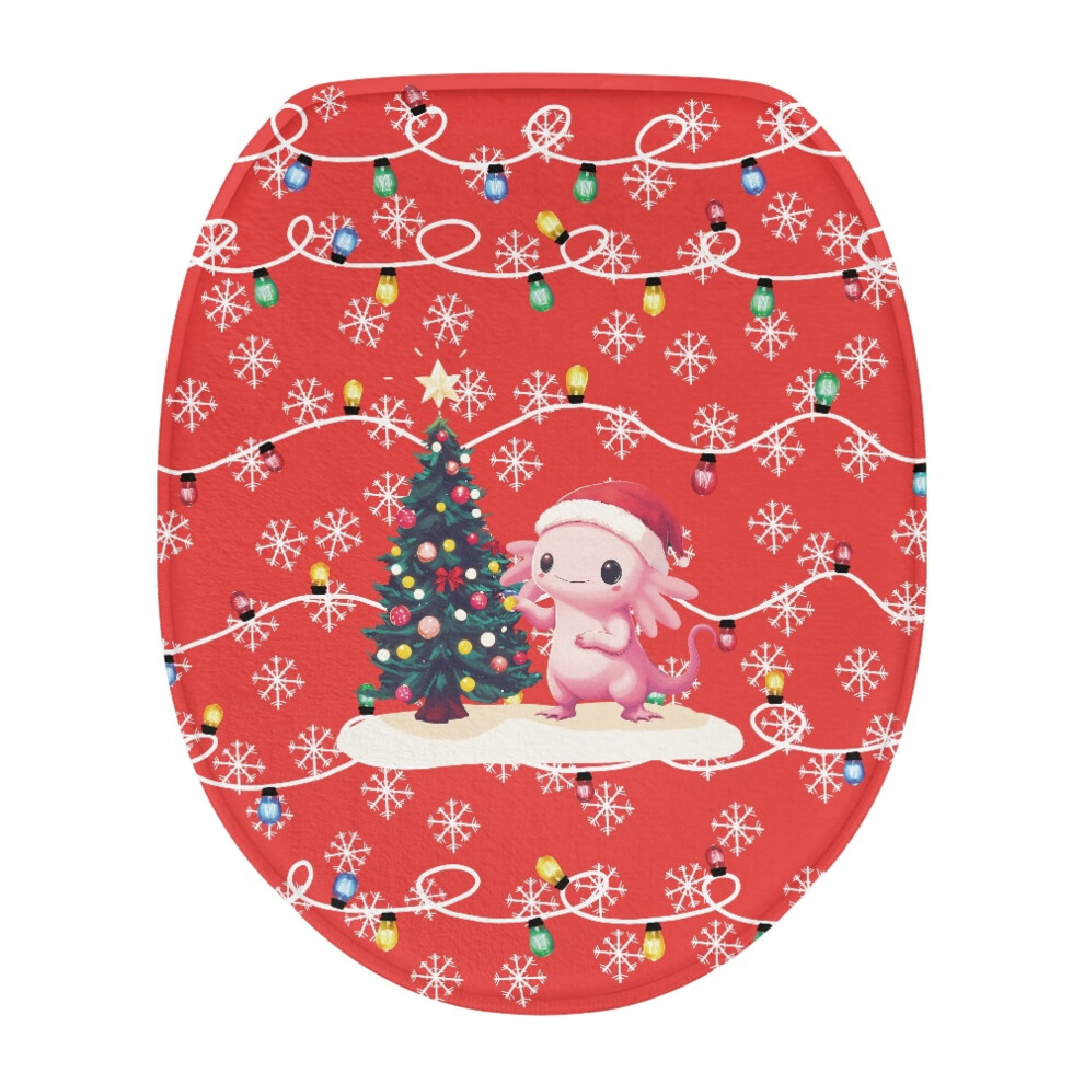 Christmas Axolotl Tree Flannel Toilet Seat Cover With Elastic Edge Â Compatible With Standard Oval Lids, Festive Xmas Decor 9358459406449