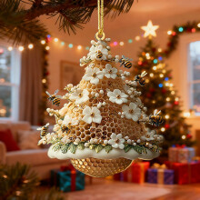 Weihnachtliche Acryl-Anhänger mit Bienen-Honig-Motiv – Lustige Baumschmuckstücke, Partydeko & Geschenkidee, 8 cm, leicht, niedliches Bienenmotiv