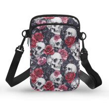 Sac bandoulière femme en polyester à motif rose rouge (sac seul), 2 fermetures éclair, bandoulière ajustable, double compartiment
