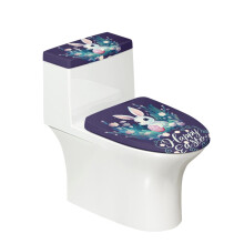 Set toiletbrilhoezen met konijntjes en bloemenmotief, elastische rand, vervanging voor toiletbril, 2 stuks, geschikt voor alle toiletvormen,