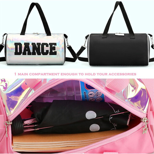 Borsa da ballo/balletto per ragazze, mini borsa da viaggio in PU, rosa e argento 1