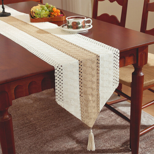 Chemin de table bohème en macramé marron 30 x 140 cm