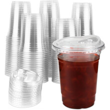 Gobelets à café glacé en plastique avec couvercles à bec verseur, 473 ml (16 oz), lot de 100