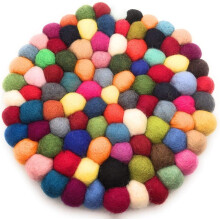 Handmade, Colorful, Heat Resistant, Durable Felt Balls Trivet (Pot Mat, Pot Holder for Hot Dishes) - Single Piece (Multi-Color, Round)