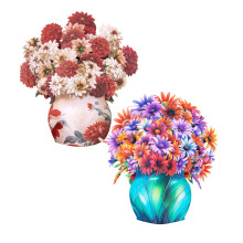 2pcs 3D Handmade Vase Pop-Up Greeting Card with Paper Flower Bouquet – Mother's Day & Thanksgiving Gift for Women