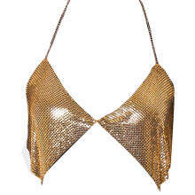 Sparkling Metallic Sequins Halterneck Backless Crop Top for Women Nightclub Festivals Chest Chain Body Jewelry Camisole