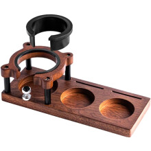 Solid Wood Espresso Tamping Station, 2 Tool Holders, Adjustable 51–58mm Portafilter Holder for Home/Bar Counter
