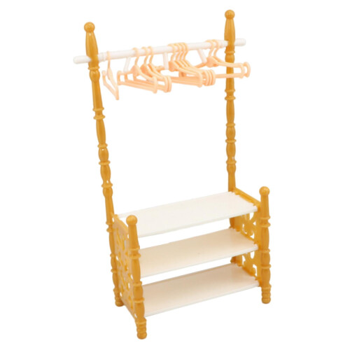Miniature Coat Rack Shoe Bench 1:12 Scale with 10 Hangers 2