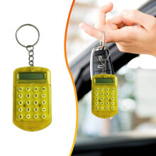 Mini Calculator Keychain, Pocket Size Calculator with Flip Cover, Portable for School, Office, Home, Lightweight & Stylish (Yellow) 2.4x2.4x0.43"