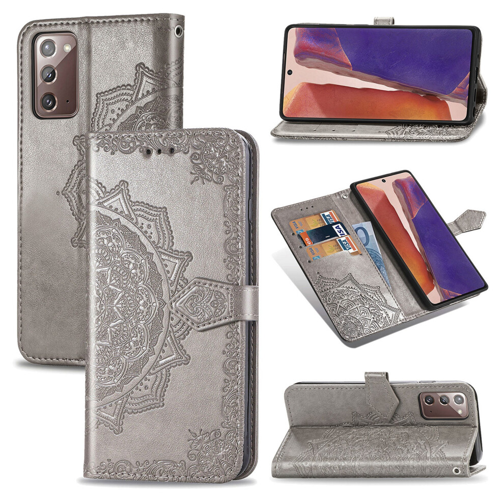 Shockproof Pu Leather Magnetic Flip Wallet Case With Kickstand For Samsung Galaxy Note20/Note20 5G Â Compatible With Samsung Galaxy Note20 Gray 9482726299196