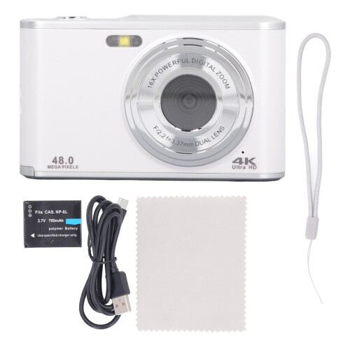 48MP Digital Point And Shoot Camera, 4K Vlogging Mode Auto Focus Dual Lens Anti Shake Compact Camera With16X Zoom Webcam Function Pause Support For