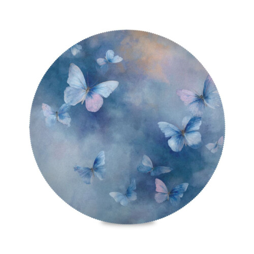 Round Placemat Set Blue Butterflies 15.4 inch Polyester 1