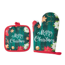 Kitchen Mitts+Mat,Christmas Gift Baking Insulated Gloves with mat /2 Set