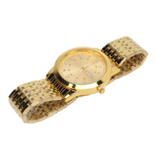 Herrenuhr Quarz wasserdicht mit Tages- und Datumsanzeige, Modeuhr, Legierungsarmband, Gold