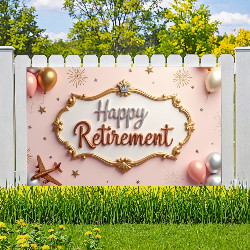 Διακοσμητικό σχέδιο Happy Retirement Glitter Frame Μπαλόνι Αστέρι Αεροπλάνο για 2
