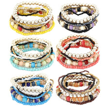 7-teiliges Set Damen-Armbänder im Boho-Stil, mehrlagig, elastisch, mit Perlen, für Bankette und Partys, Blau
