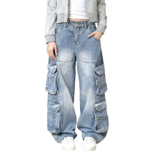 Jeans da donna, jeans a gamba larga, jeans classici a vita alta da donna, jeans blu da donna, abbigliamento da donna