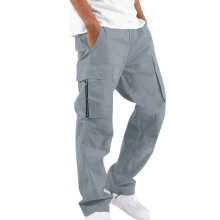 SYMOID Cargo Pants for Men,Relaxed Fit Mens Pants,Elastic Waist Multiple Pockets Trousers,Gray