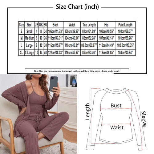 Damespyjamaset van wafelbreisel: crop top, broek en badjas 1