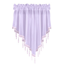 Cortina de renda com babados, 130 cm (51"), painel transparente com bordas onduladas e miçangas, bolso para varão – estilo rústico/boho para