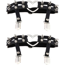 Women Heart Garters Gothic Sexy Punk Rock Rivet Stud Leg Leather Ring Garters 2pcs