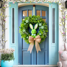 Funda para puerta de Pascua de 71x35 pulgadas – Guirnalda de conejos y huevos en tonos pastel, decoración primaveral para la puerta principal,