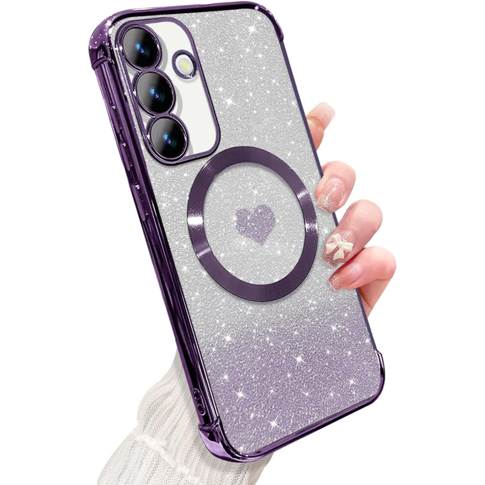 Magnetic Clear Phone Case For Samsung Galaxy S24 Plus Â Soft Luxury Gradient Heart Bling Glitter, Magsafe-Compatible, Shockproof, 6.7Â Purple 9357860412872