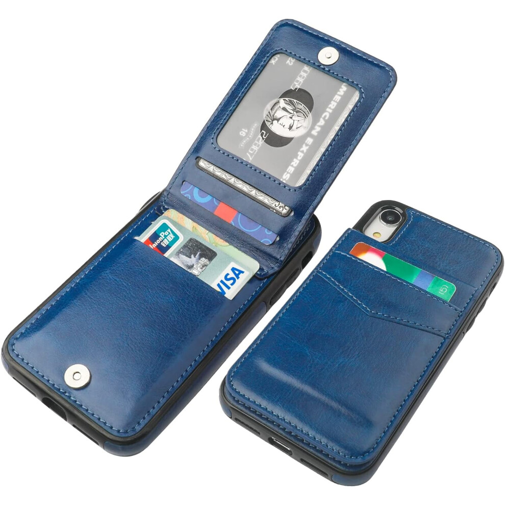 Compatible With Iphone Xr Case Wallet Â Premium Leather, Magnetic Clasp, Kickstand, Credit Card Holder, Heavy Duty Protection Blue 9357860413541