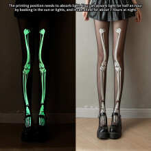 Halloween Skeleton Women Pantyhose, Glow-in-Dark Ghost Leg Print, Anti-slip, Compatible with Cosplay & Performance