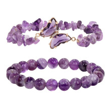Amethyst-Armband für Damen, Angststein, Perlenanhänger, mehrlagiges Armband, Schmuck für Sie, 2 Stück