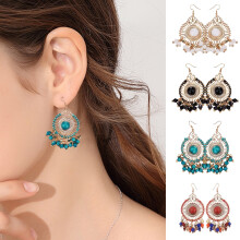 1 Pair Women Hook Earrings Colorful Ethnic Anti-deformed Bohemia Style Tassel Drop Earrings Female Jewelry Black