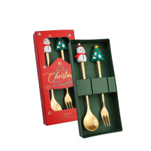 Juego de cucharas navideñas – Cucharas de postre navideñas de acero inoxidable, cubiertos festivos, juego de regalo con temática navideña