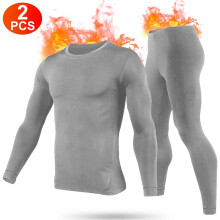 2 Sets Men Thermal Underwear Set Cotton Long Johns Pants Long Sleeve Soft Underwear Kit Top and Bottom Winter Sports Suits Grey 2XL