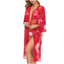 Women's floral lace kimono cover-up for beach or bathing