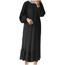 Plus Size Dame2024Høst Langermet Kjole med Rund Hals Ensfarget Flagrende Swingkjole Avslappet Løs Lange Strandkjoler