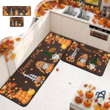 Under 10 Dollars! Fall Mat Set of 2 Non-Slip Absorbent Rug and Door Mats, Seasonal Autumn Home Decor Kitchen Floor Mat, 24x16 and 47x16 Inch