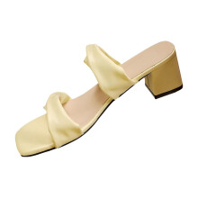 Women's leather slippers sandals one strap non-slip block