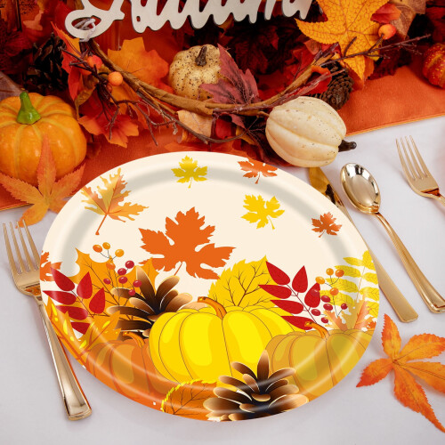 Papperstallrikar för Thanksgiving – Höstpumpa och lönnlöv, 20 st 1