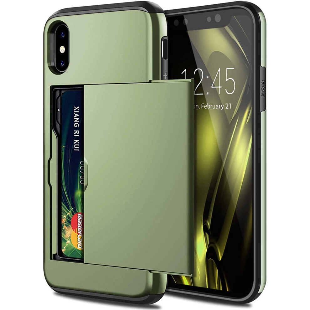 Hybrid Wallet Case For Iphone X/Xs (5.8") Â Shockproof, Heavy-Duty Bumper With Card Holder, Olive Green 9557311465581