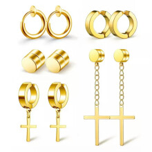 5 Pair Stud Earrings for Men Women Stainless Steel Non Pierced Magnetic Fake Set-Gold