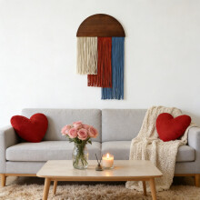 Macrame Wall Hanging – Three-Color Woven Cotton Tapestry, Modern Stylish Decor for Living Room, Bedroom, Nursery (Compatible with Dorm & Apartment)
