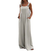 Women's wide leg sleeveless jumpsuit polyester high waist
