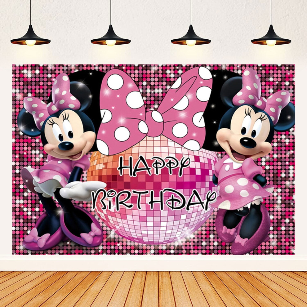 Cartoon Minnie Birthday Backdrop Photography Kids Party Supplies Happy Birthday Party Decorations 83''59'' 9327961828216