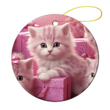 Pink Kitten Christmas Ornament – Personalized Ceramic Xmas Tree Decor, Cat Lover Gift for Women, Housewarming Gift, Compatible with Standard Tree